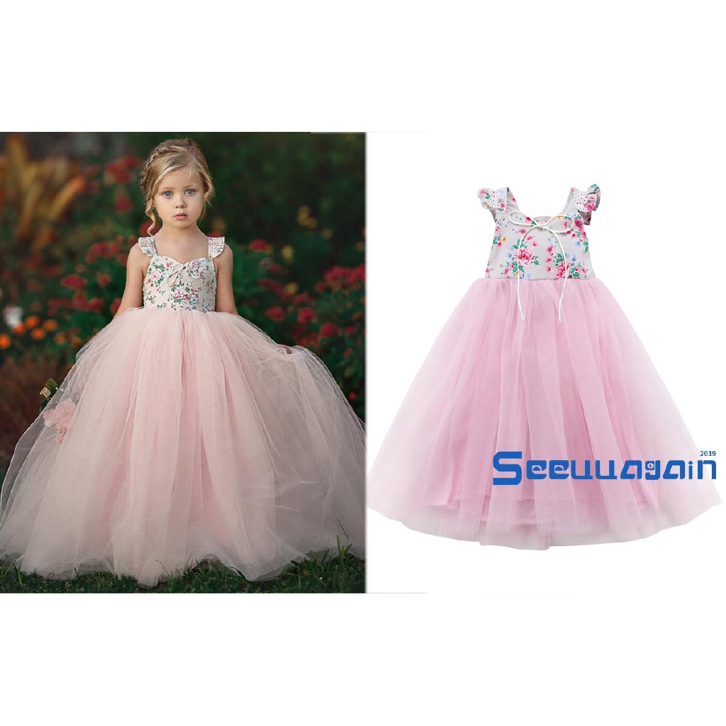 Đầm Xoè Tulle Phối Hoa Cho Bé Gái