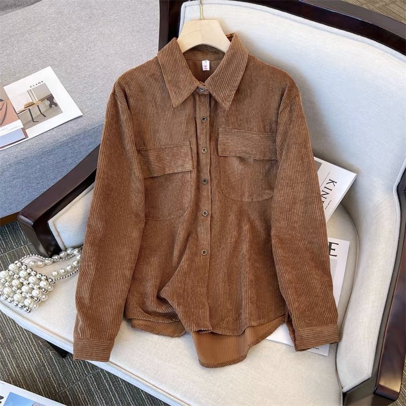 Áo sơ mi nhung tăm, sơ mi nữ ,áo dài tay oversize