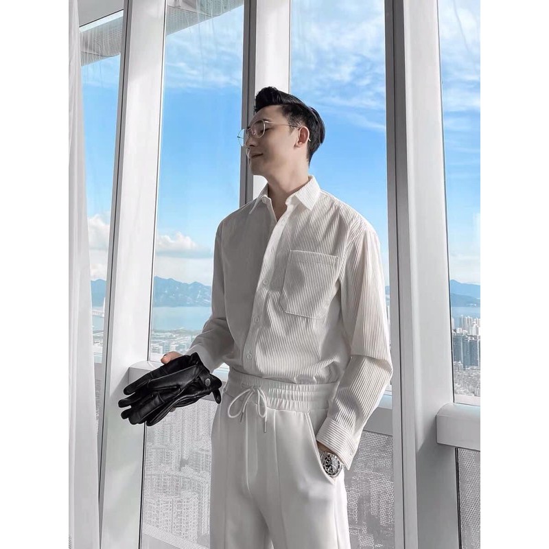 áo sơ mi sọc gân trắng