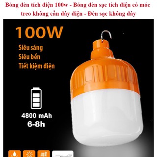 Bóng đèn tích điện loại 100W có móc treo không cần dây điện - Đèn sạc không dây