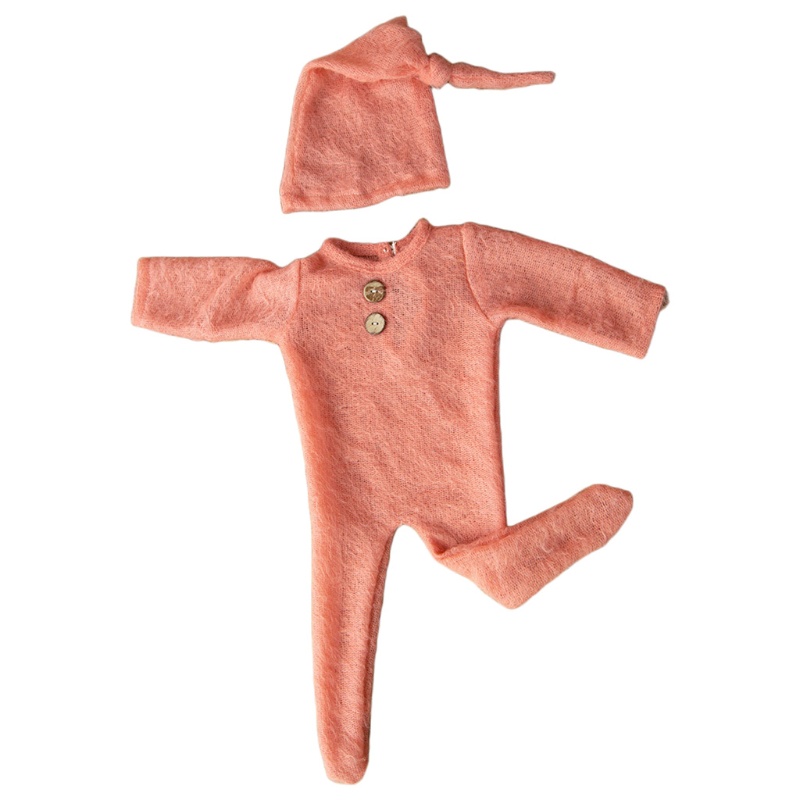 Set Đồ 2 Món Gồm Áo Liền Quần + Nón + Băng Cài Đầu Làm Phụ Kiện Chụp Ảnh Cho Bé Sơ Sinh