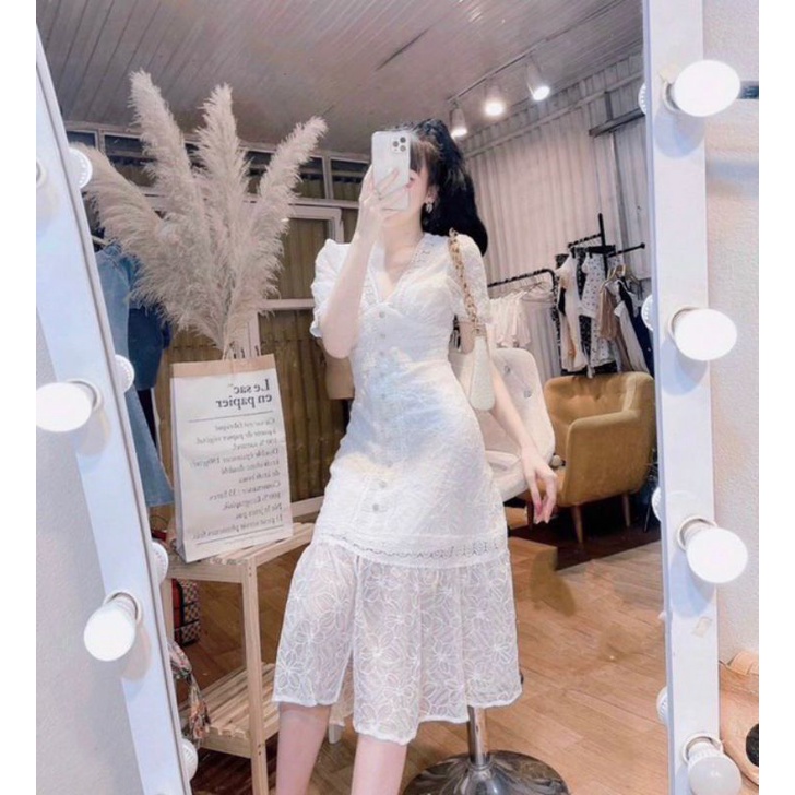 Đầm midi trắng ren hoa đuôi cá Fishy Dress [KÈM ẢNH THẬT VIDEO]