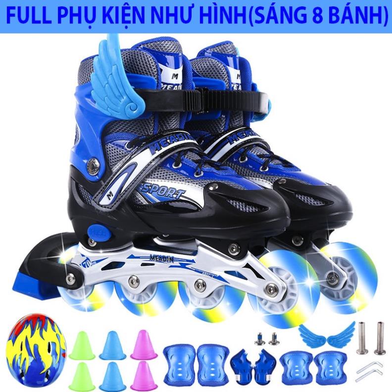 [CAO CẤP]Giày Patin trẻ em Sport 2 lớp flash 8 bánh phát sáng,khung hợp kim, tặng FULL 20 món bảo hộ và phụ kiện