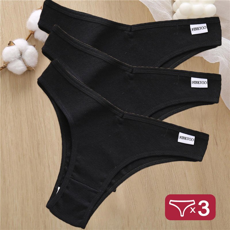 Bộ 3 Quần Lót Cotton Màu Trơn 6 Màu Dễ Thương Cho Nữ