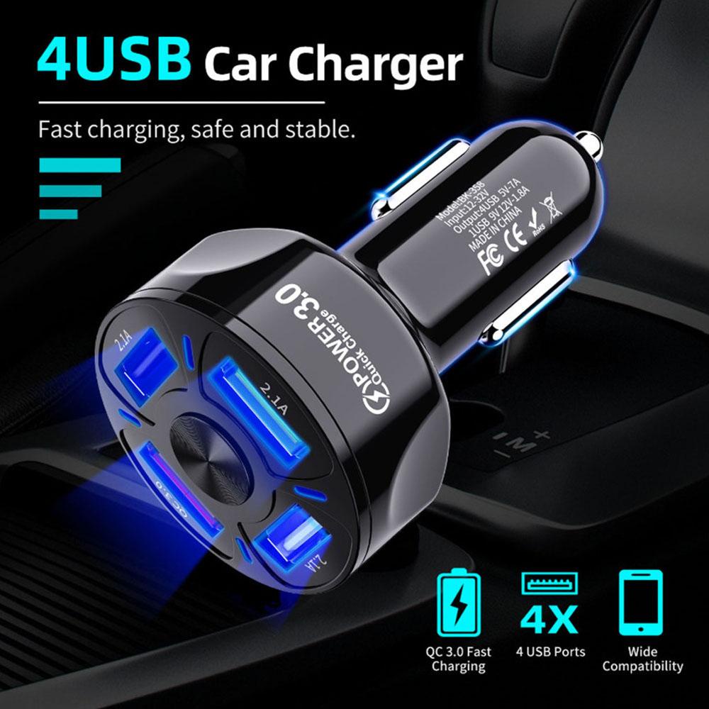 Củ Sạc Nhanh 4 Cổng QC 3.0 Cho Xe Ô Tô