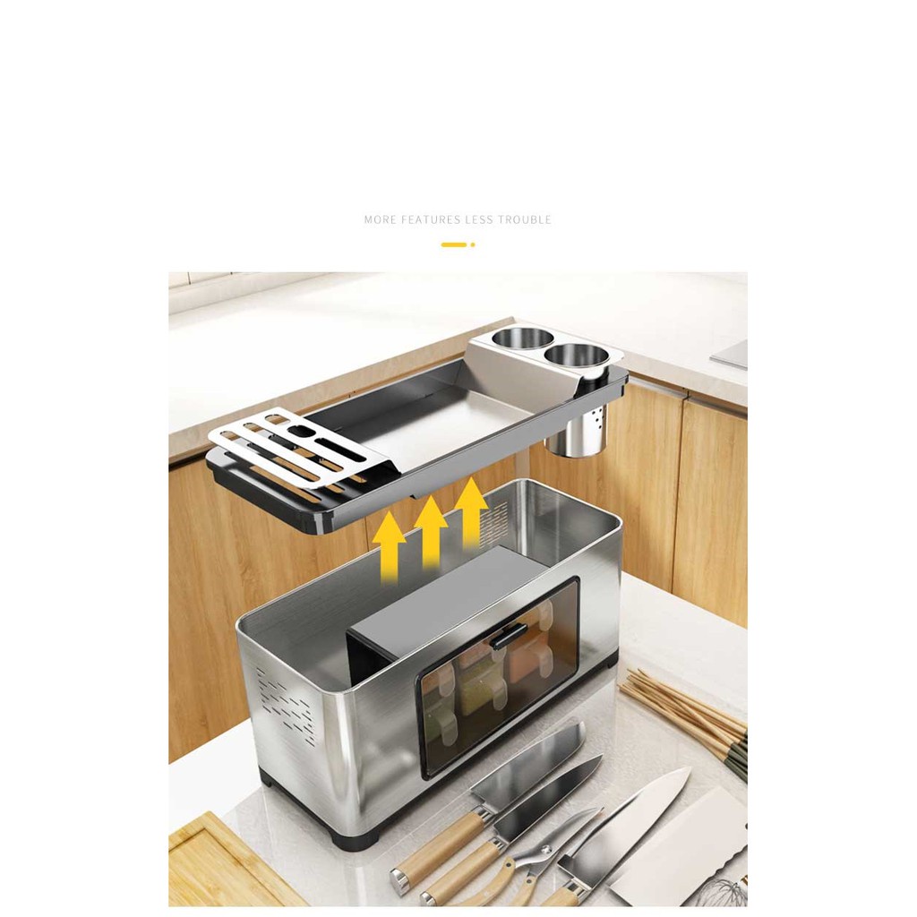 Tủ Gia Vị Inox Đa Năng 3 Trong 1  Ống Đựng Đũa, Ống Cắm Dao, Tủ Để Đồ Nhà Bếp