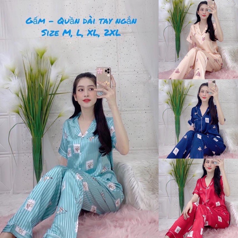 Đồ ngủ pijama nữ bằng lụa satin cao cấp, mặc ở nhà, đồ bộ pijama đẹp kín đáo, set quần áo riêng,Tay ngắn quần dài