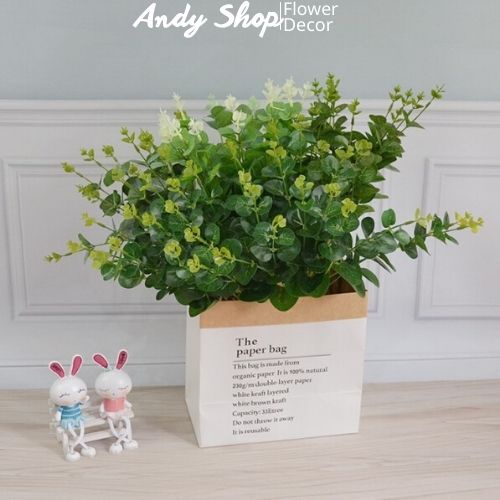 Lá táo giả 55cm giống lá thật, Cành lá giả cành 16 nhánh nhỏ phụ kiện trang trí cắm hoa