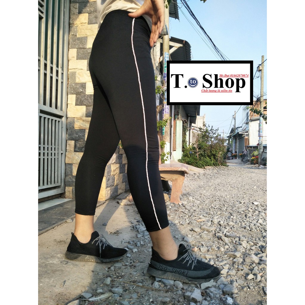 Quần legging - quần thun nữ màu ĐEN, XÁM (Ôm body, viền sọc TRẮNG) | BigBuy360 - bigbuy360.vn