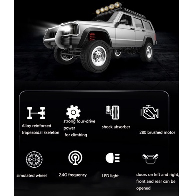Xe ô tô bán tải điều khiển từ xa Through Truck MN78 RTR  địa hình MN 78 chạy 2 cầu 4WD có xi nhan, đèn led, mở được cửa