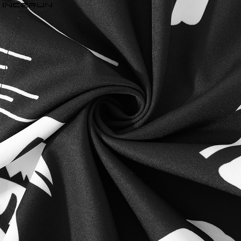 INCERUN Áo Sơ Mi Tay Ngắn Cổ Bẻ In Họa Tiết Độc Đáo Thời Trang Trẻ Trung Cho Nam