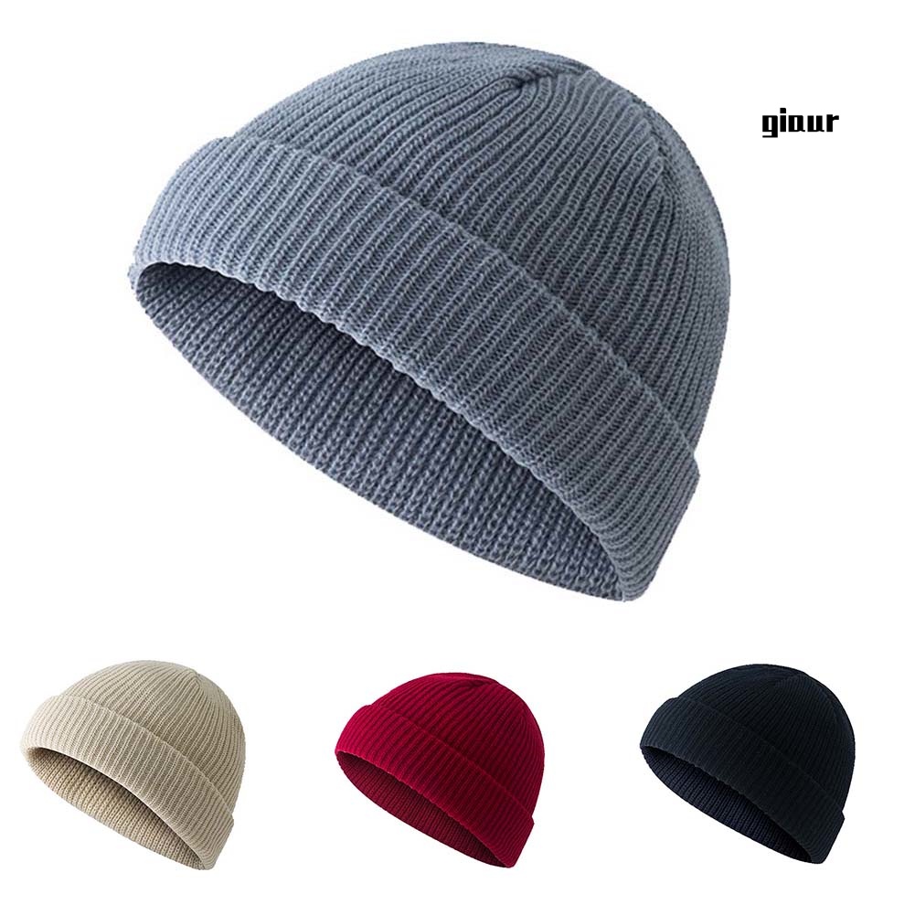 Mũ beanie dệt kim màu trơn không vành thời trang unisex