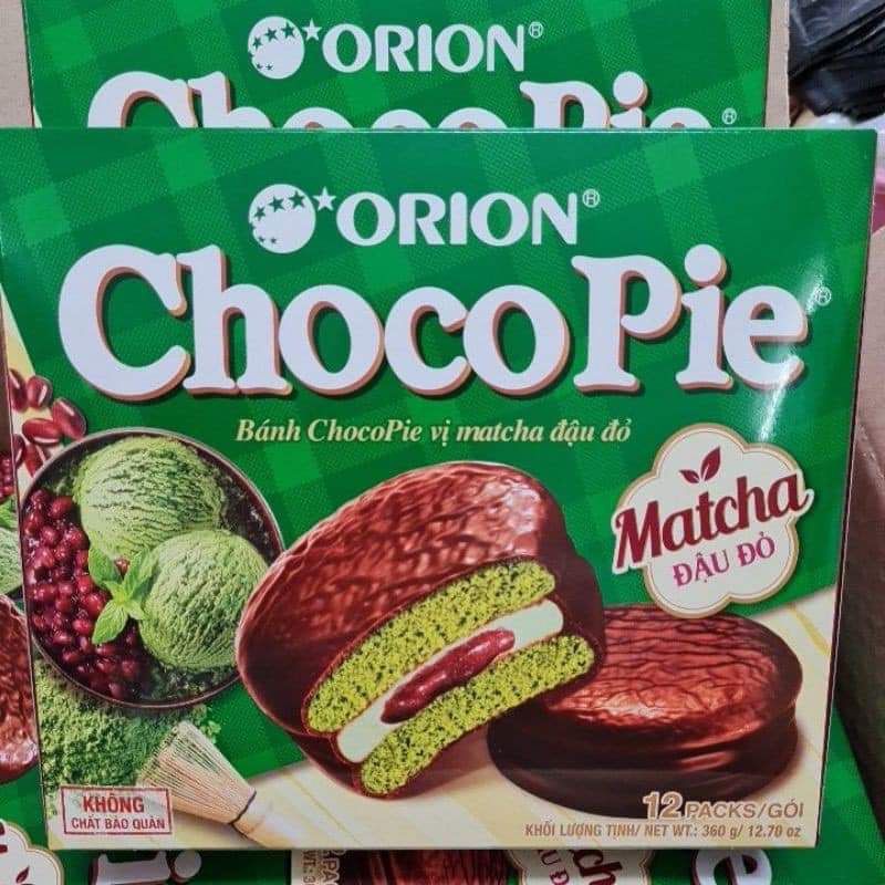 Bánh choco pie vị matcha đậu đỏ hộp 12 bánh