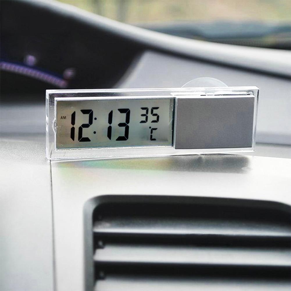 Đồng hồ ô tô 2 trong 1 Đồng hồ ô tô LCD Nhiệt kế kỹ thuật số Dạng hút Đồng hồ trong suốt