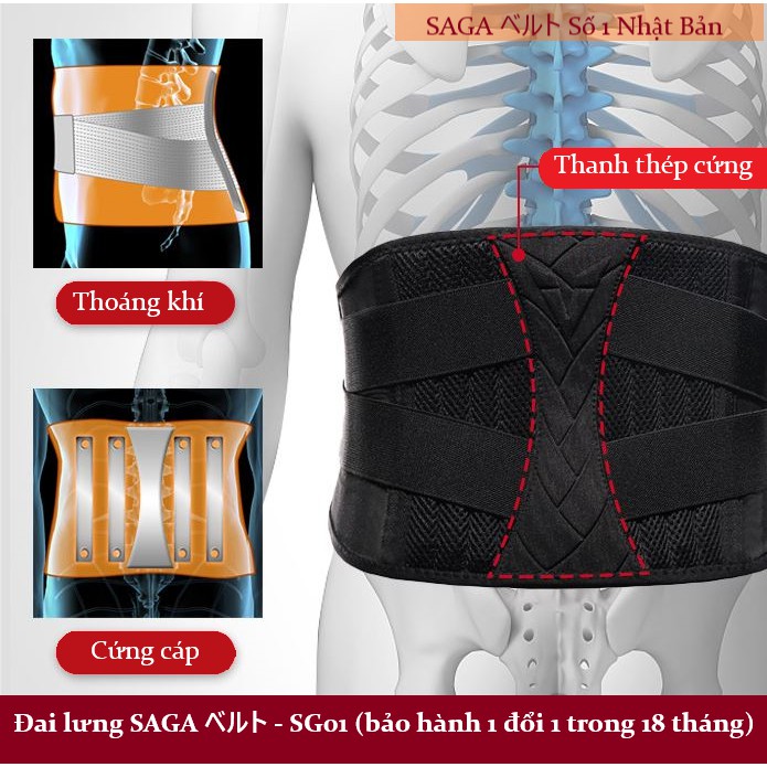 Đai lưng Nhật Bản SAGA SG01 8 lò xo - Số 1 Nhật Bản