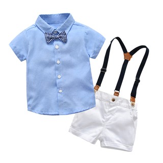 Set Áo Sơ Mi Thắt Nơ Cổ + Quần Yếm Cho Bé Trai