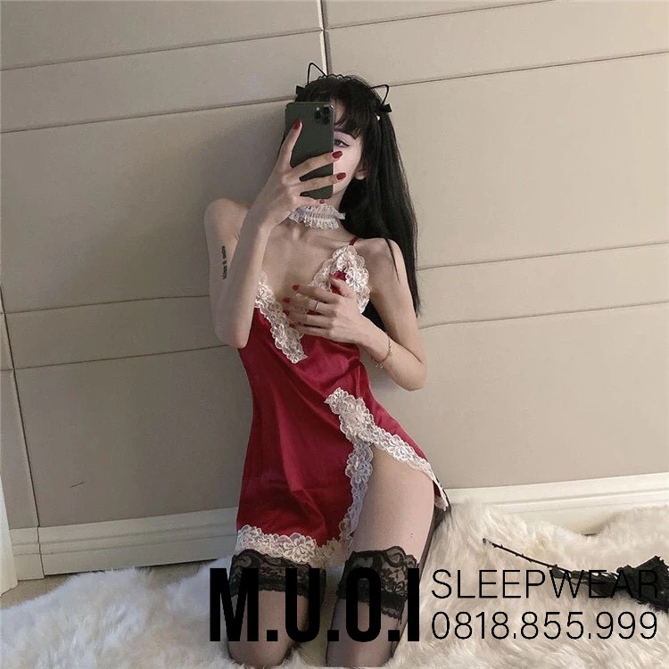 Váy ngủ lụa sexy xẻ đùi viền ren QUẢNG CHÂU cao cấp SX 014 - Hàng có sẵn ( video+ảnh thật) | BigBuy360 - bigbuy360.vn