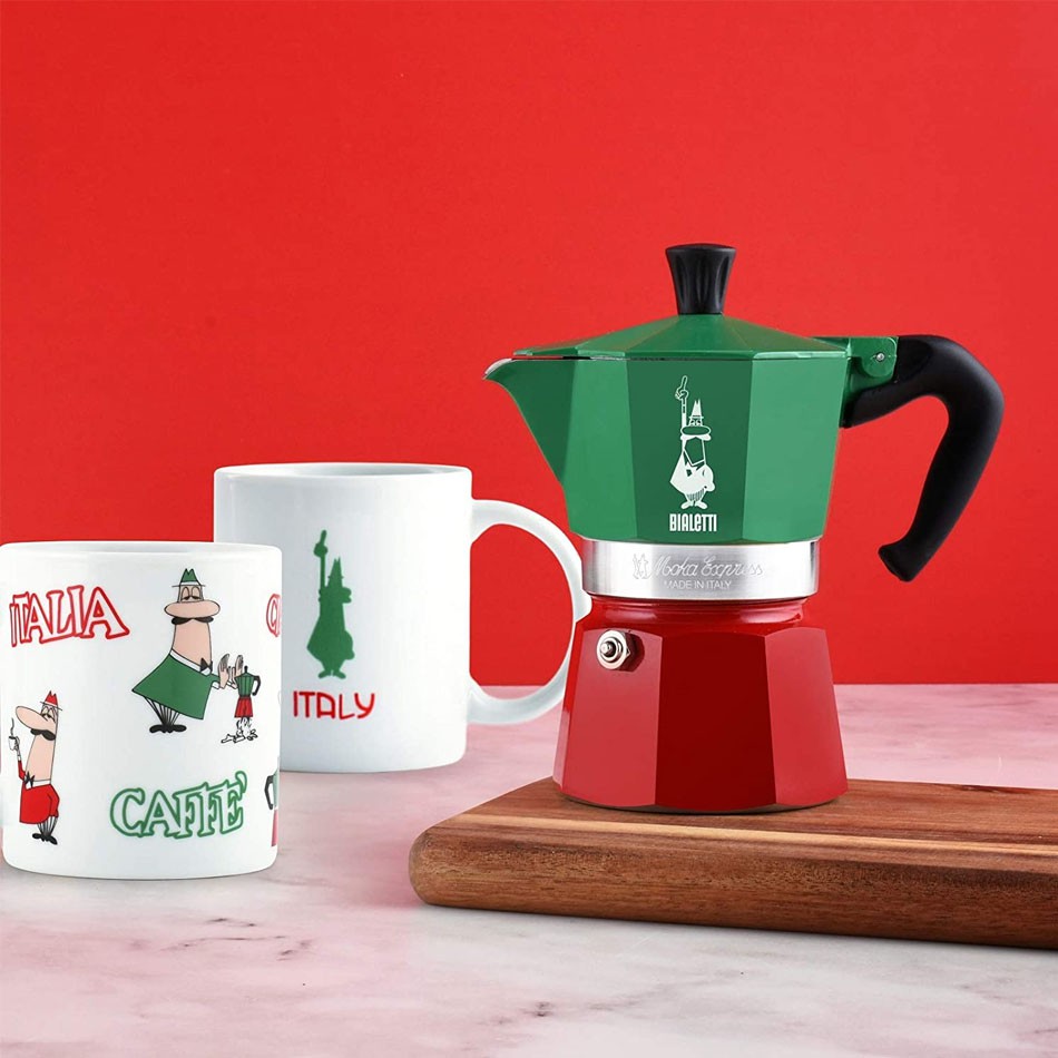 Ấm cà phê Ý Bialetti Moka Express phiên bản màu cờ Ý 3 cup | made in Italy