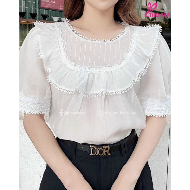 Áo kiêu tay phồng viền ren