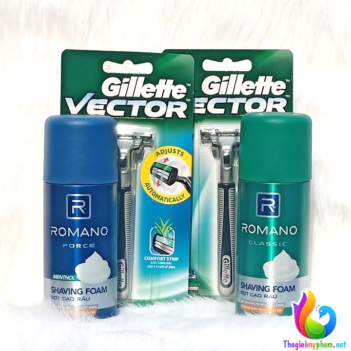 Bọt Cạo Râu Romano 175ml - Tặng Dao Cạo Râu Gillette Vector