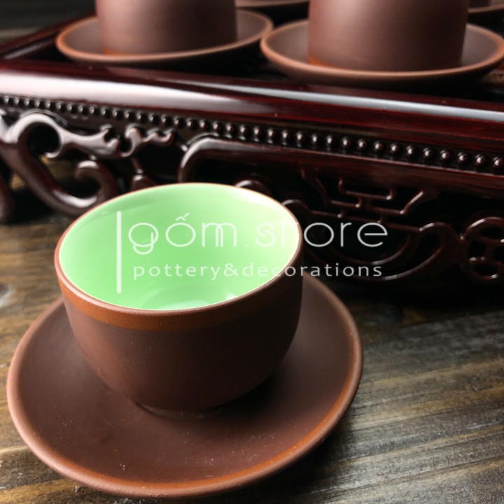 Bộ ấm chén tử sa Bát Tràng dáng bưởi