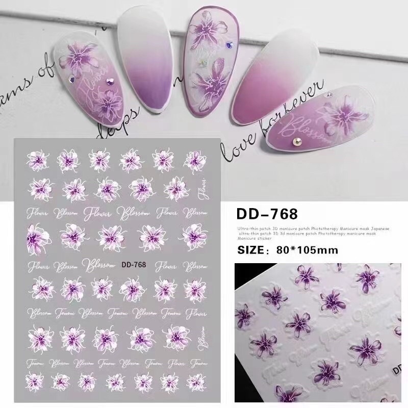 Sticker dán móng tay nail 3d mẫu hoa trang trí nail