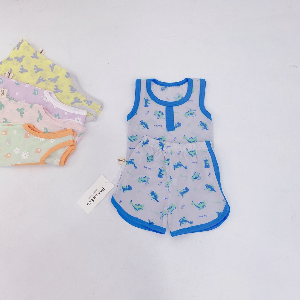 Bộ ba lỗ trẻ em, bộ sát nách bé trai bé gái Peekabo chất cotton tre mềm mát thấm hút mồ hôi Xu Xu Kids size 6 đến 16kg