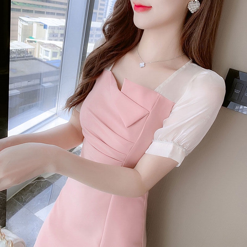 Đầm YEYA cổ vuông chiết eo xẻ tà phong cách Pháp thời trang cho nữ