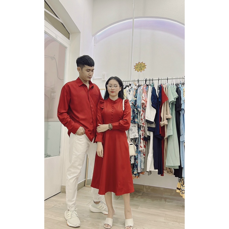 [Freeship] Set đồ đôi áo sơ mi nam - đầm nữ công chúa phong cách châu âu Miamo NB444 (kèm ảnh thật)