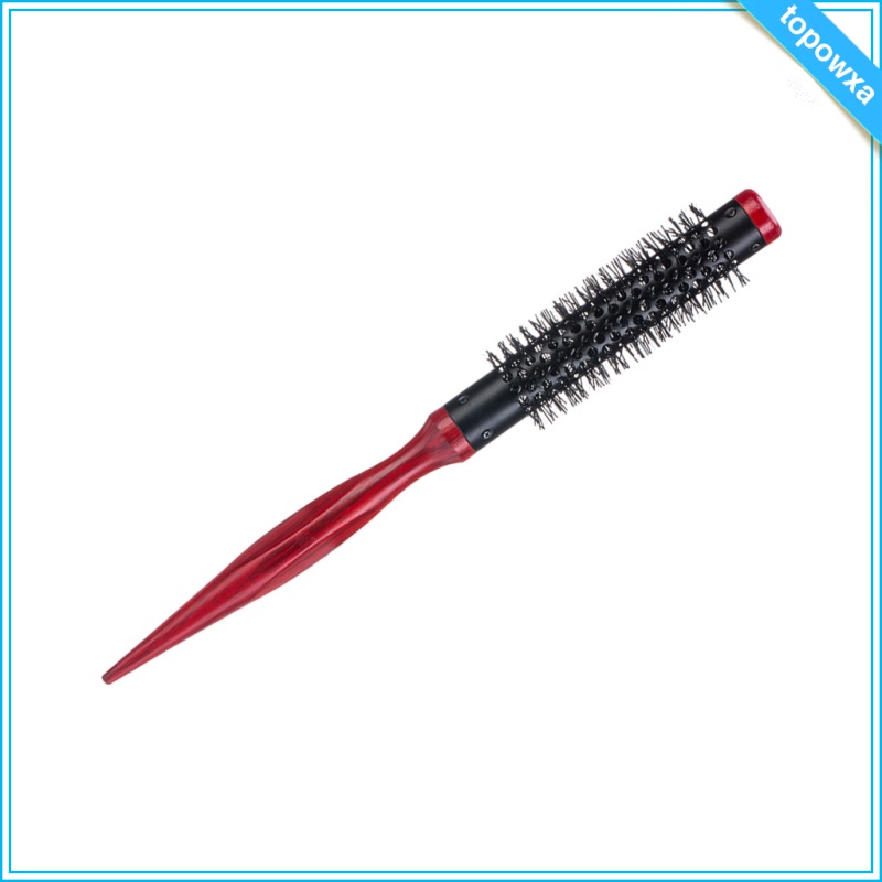 Lược Tròn Mini Chải Tóc Sợi Nylon Chống Tĩnh Điện Tay Cầm Bằng Gỗ Chống Tĩnh Điện
