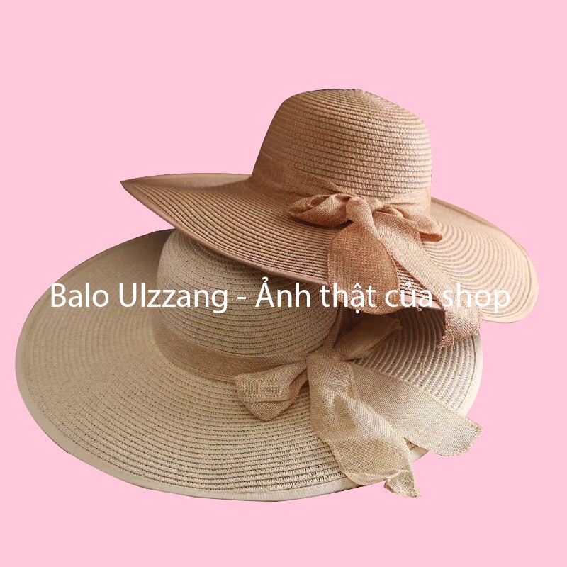 Mũ cói đi biển nữ vành rộng chống nắng, nón cói nơ xinh thời trang Hàn Quốc rẻ đẹp_MC16