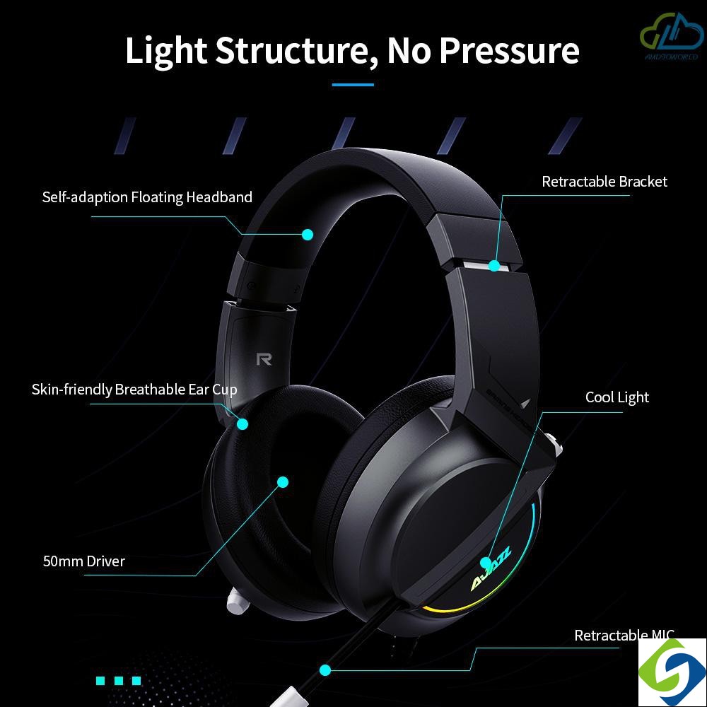 【Best Price】Ajazz AX365 7.1 Channel Surround Gaming Headset Noise Cancelling Retractable MIC Headphone precise positional audio clarity punchy bass Earphone Soft Ear Cups 50mm Drivers Black