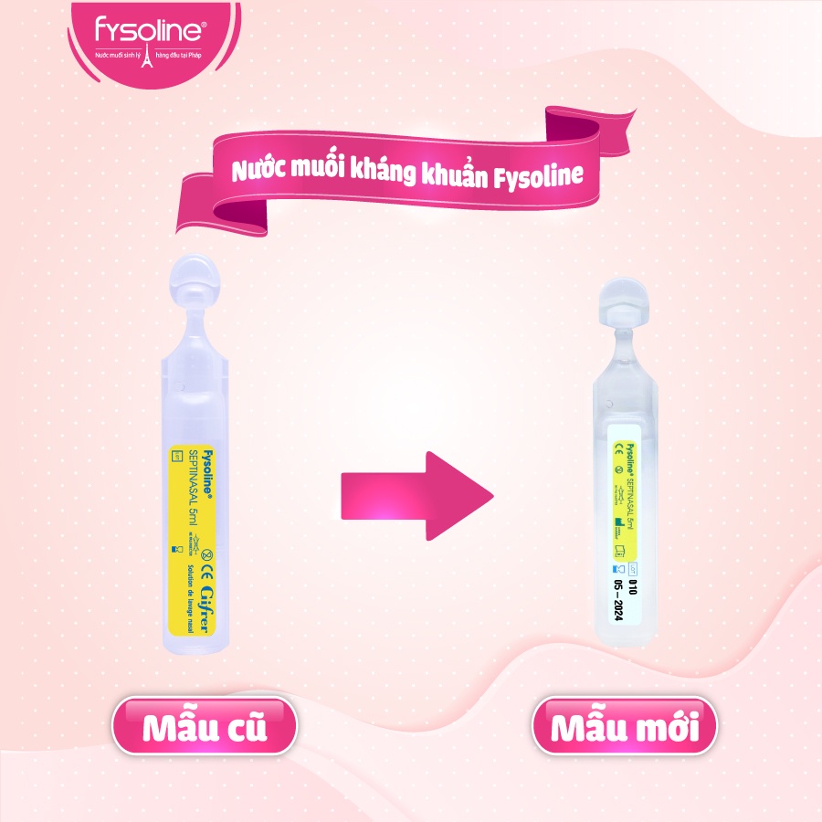 Combo Nước Muối Sinh Lý FYSOLINE Hồng 40 Ống x 5ml và Kháng Khuẩn Vàng 5 ống x 5ml Nhỏ Mắt Mũi Miệng Hiệu Quả Cho Bé