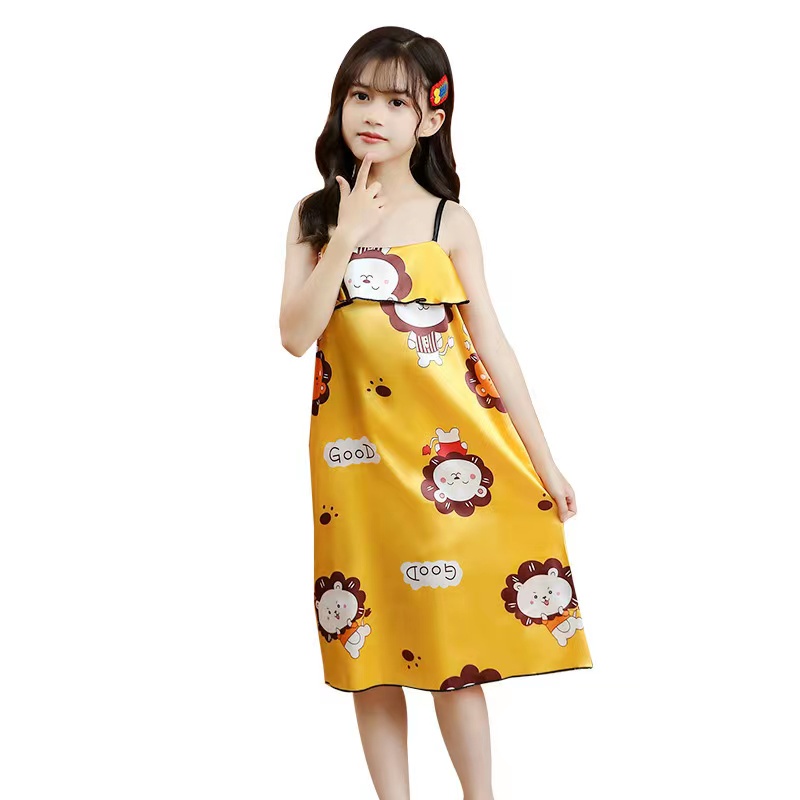 Đầm Ngủ Hai Dây Bằng Lụa Băng Mỏng Thoáng Khí 90-160cm In Họa Tiết Hoạt Hình Phong Cách Hàn Quốc Thời Trang Cho Bé Gái