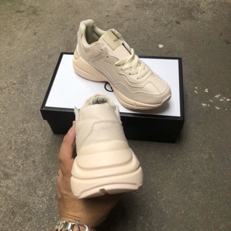 Giày Thể Thao Nam Nữ Chunky Rhyton kem trơn Dad shoes Sneaker
