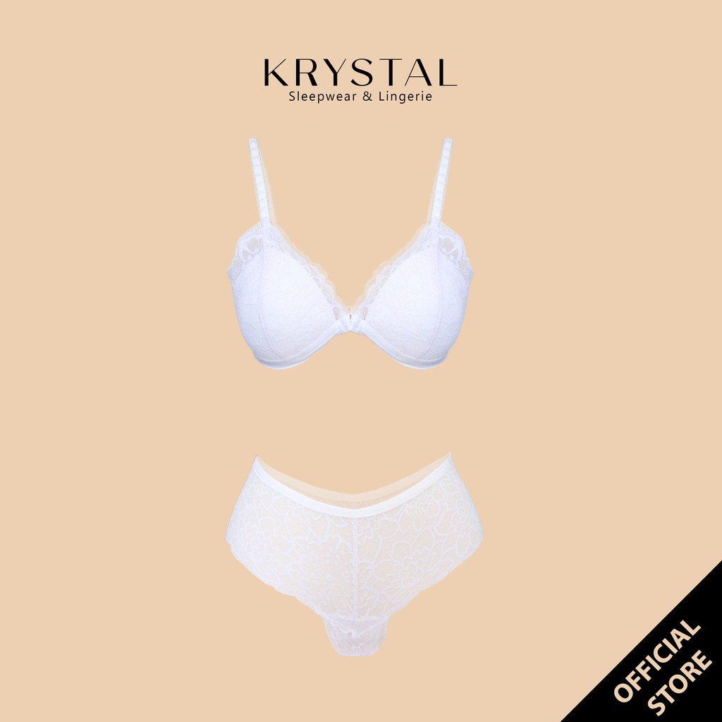 Bộ Đồ Lót Nữ Sexy Màu Trắng Gồm Áo Có Mút Mỏng Và Quần Cơ Bản Gợi Cảm KRYSTAL A000M01-Q006F02