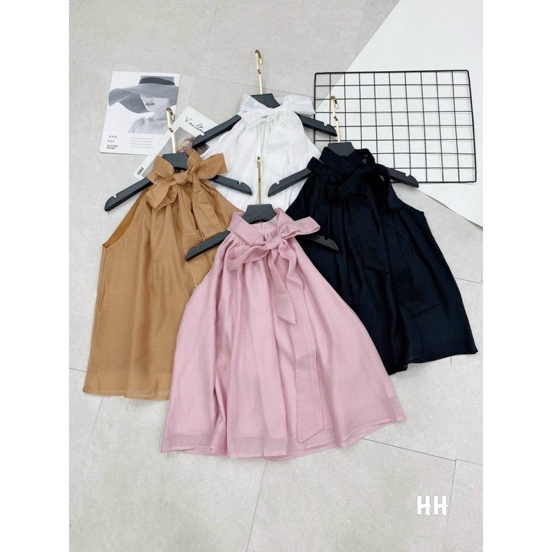 Áo lụa cổ yếm kèm dây nơ | BigBuy360 - bigbuy360.vn