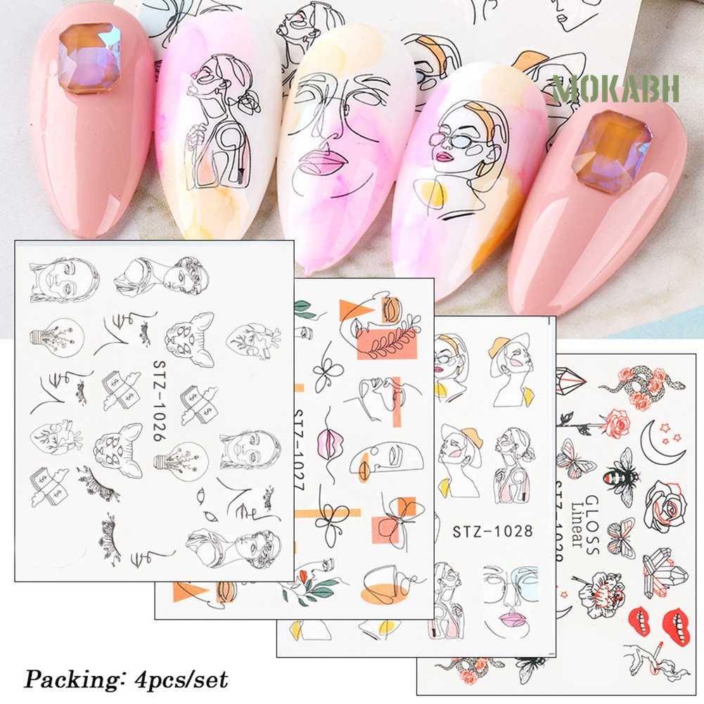 Set 16 Tấm Sticker Dán Móng Nghệ Thuật Họa Tiết Đường Kẻ