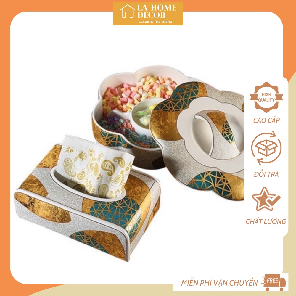 Khay đựng bánh kẹo Tết sang trọng, cao cấp, khay bánh kẹo bằng sứ KH004 La Home Decor