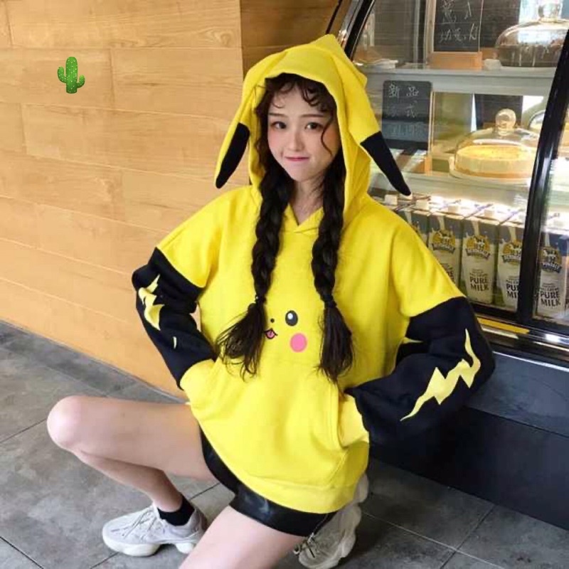 🌵Áo hoodie pikachu vàng phối đen quá cute ( áo khoác nỉ bông)