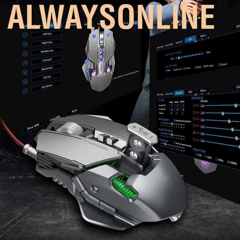 Chuột Gaming Alwaysonline Có Dây Đèn Led Nền 6400dpi 7 Nút Cho Win10