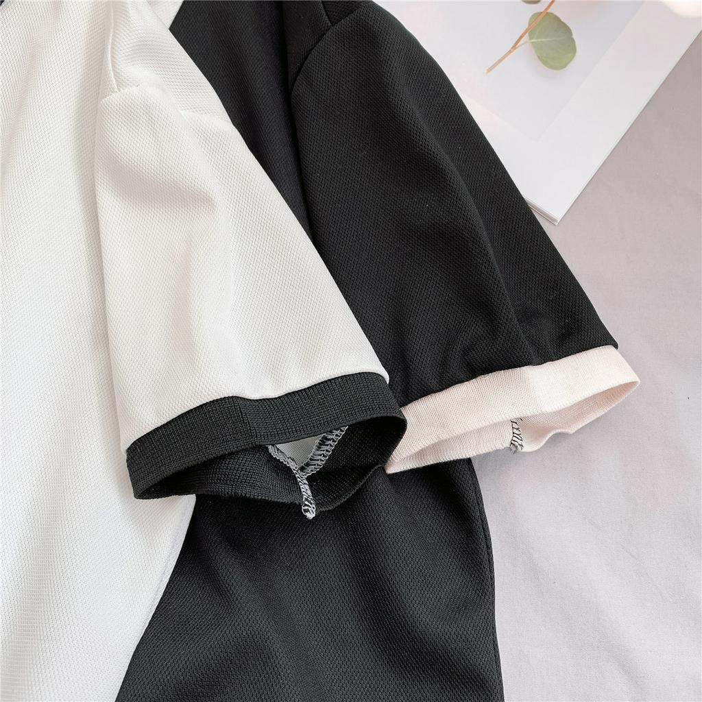 Áo thun polo tay nam lửng dáng rộng cá tính trẻ trung cho nữ phong cách Hàn Quốc áo phông Áo Mùa Hè nam fashion bigsize unisex t shirt