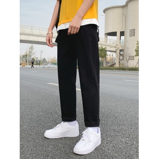 Quần jeans đen ống rộng nam nữ , phong cách Hàn Quốc , vải không co dãn , dáng quần baggy unisex cho học sinh sinh viên | BigBuy360 - bigbuy360.vn