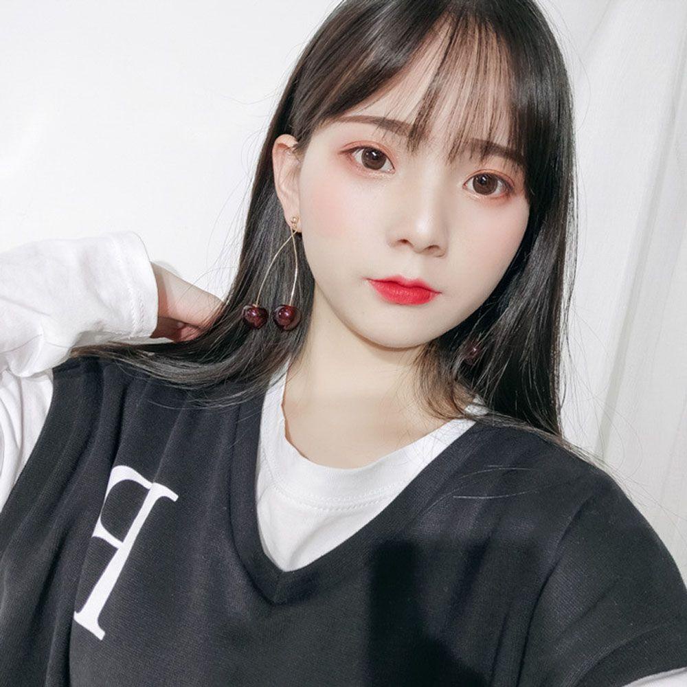 USNOW 1 Đôi Bông Tai Dáng Dài Hình Trái Cherry Đỏ Thời Trang Cho Nữ