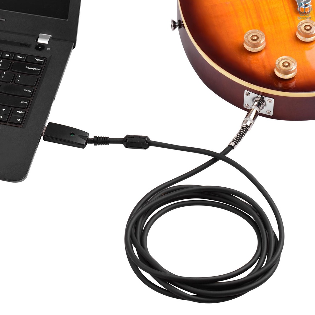 Te USB Guitar Andio Cable USB Male Interface to 6.35mm (1/4inch) Mono Electric Guitar Connection Cable Professional Guitar to PC USB Link Recording Cable Compatible with Windows / MacOS- Supports Both 44.1 kHz and 48 kHz Sample Rate Providing Sound