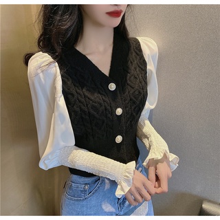[Order + Ảnh thật] Áo Len Mỏng Cổ V Dài Tay Cách Điệu