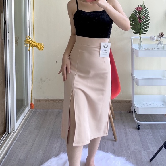 Chân váy Midi xẻ tà dài dáng suông đơn giản cá tính phong cách sang trọng có big size Mely's Fashion CV23