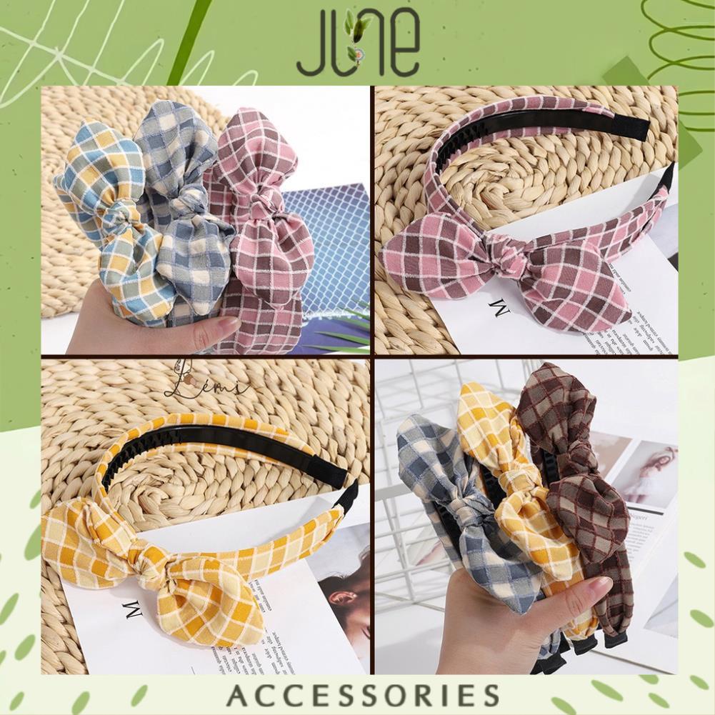 Băng đô bờm cài tóc kẻ caro nhiều nhẹ nhàng dễ thương gọng dẻo, vải dày June Accessories