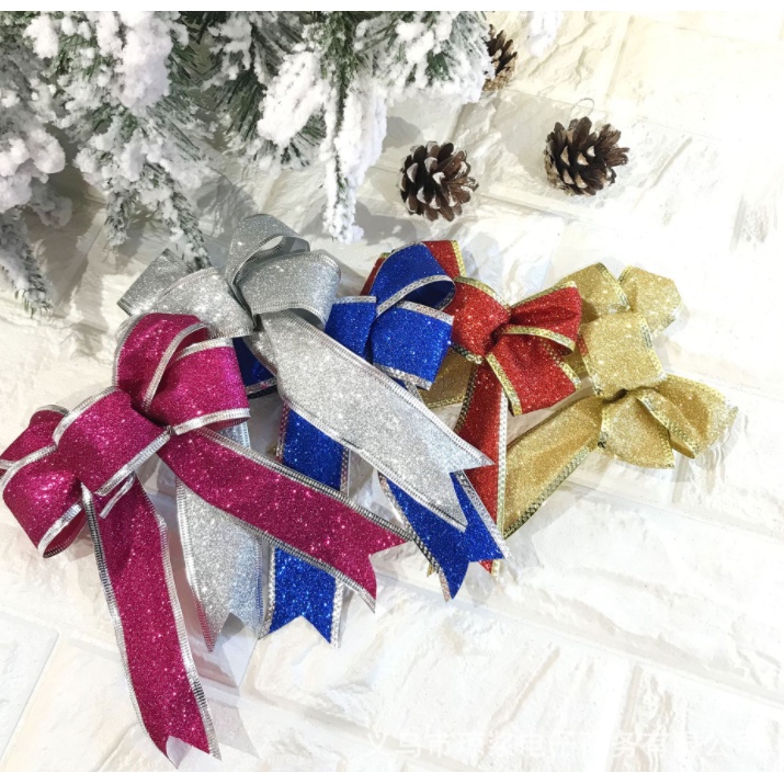 Nơ nhũ kim tuyến vàng, bạc, đỏ trang trí noel trang trí cây thông