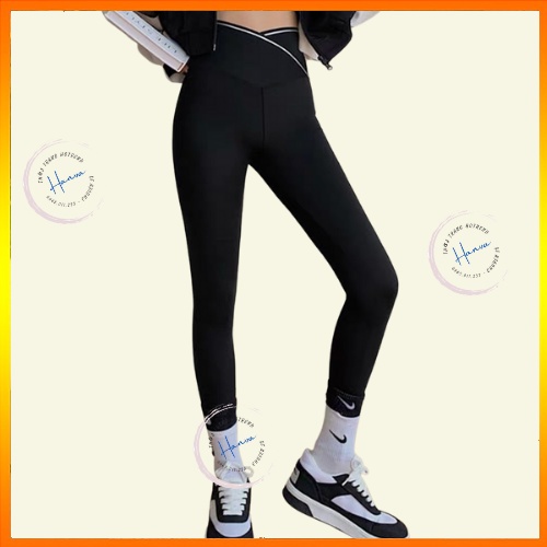 Quần Legging Nữ Cạp Chéo Xuất Hàn Viền Kẻ Gen Bụng Ôm Mông Chất Umi Hàn Siêu Hack Dáng Hanva